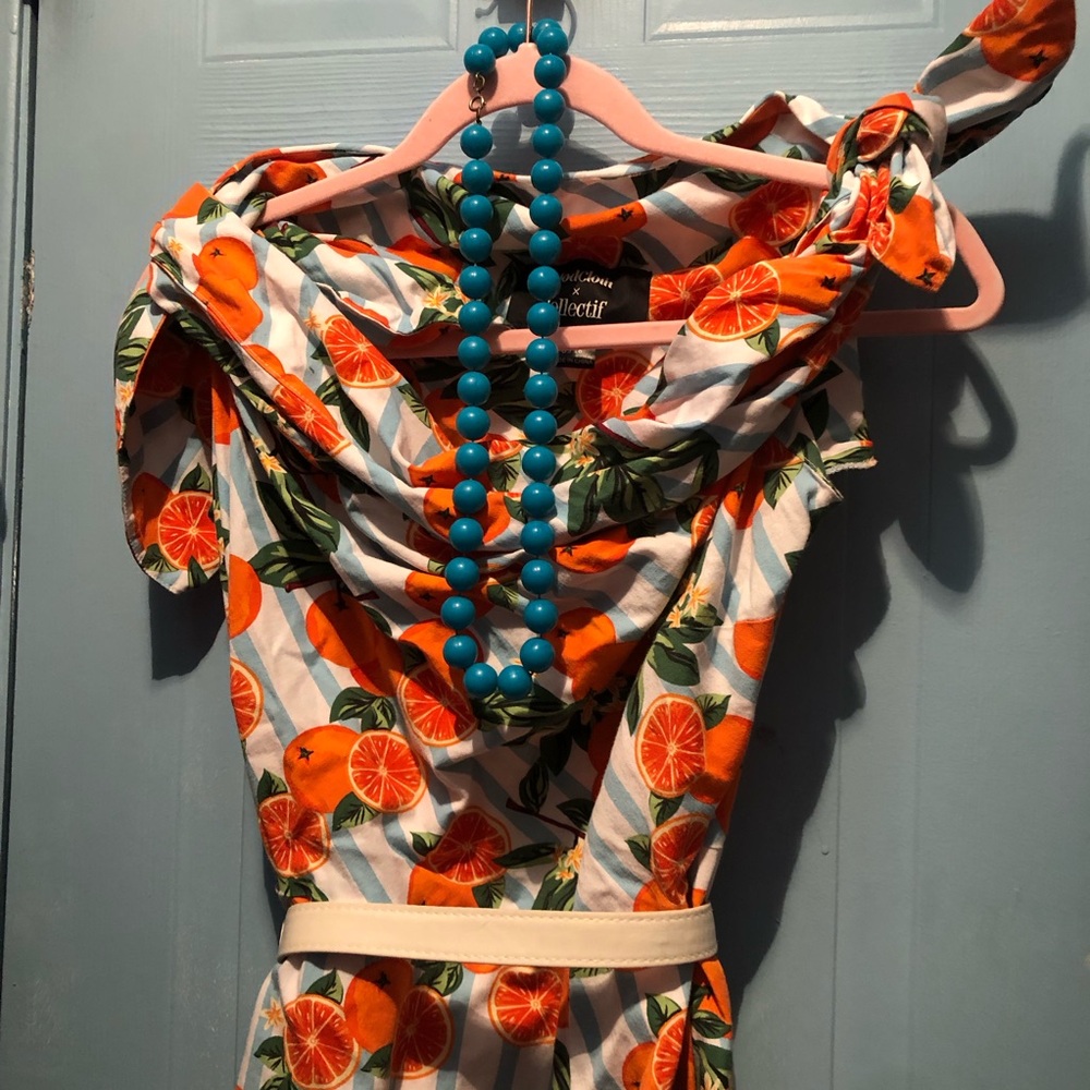 MODCLOTH x COLLECTIF Citrus Orange Blossom Stripe Swing Dress - Picture 3 of 11